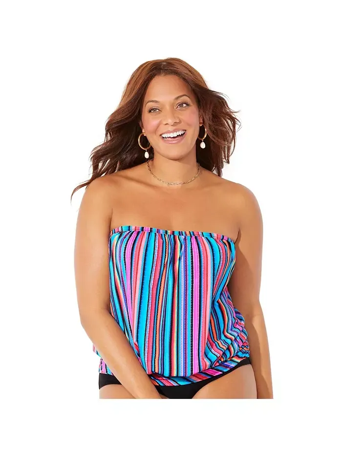 Женский топ-бандо с блузоном Tankini Swimsuits for All — изображение 1 из 2, мульти