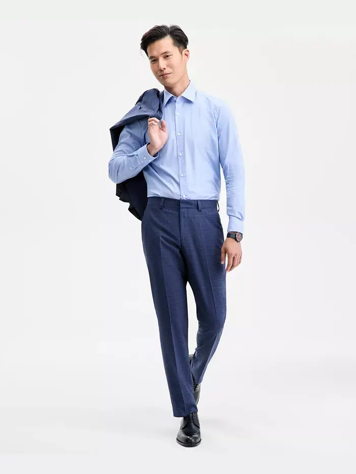 Мужские клетчатые брюки современного кроя Hugo Boss — изображение 1 из 7, синий