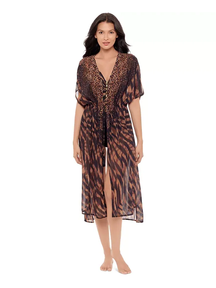 Купальник Women's Raya De Safari Beaded Kimono Cover-Up Miraclesuit — изображение 1 из 4, черный/коричневый
