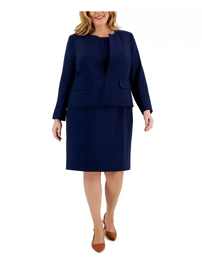 Комплект кардиган-пиджак и платье-футляр Plus Size Le Suit — изображение 1 из 1, синий