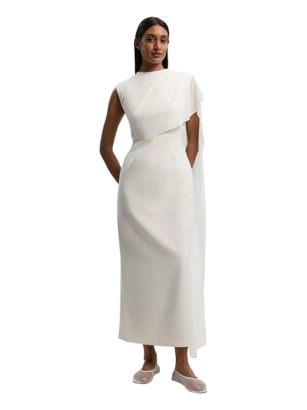 Платье-макси с драпировкой-накидкой Tailored Cape Drape Karen Millen — изображение 1 из 8, белый