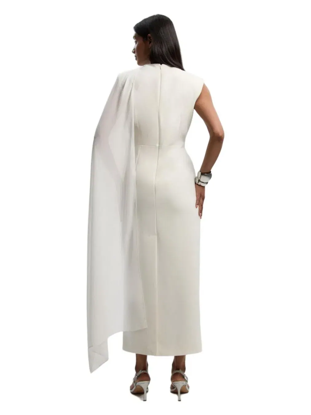 Платье-макси с драпировкой-накидкой Tailored Cape Drape Karen Millen — изображение 3 из 8, белый