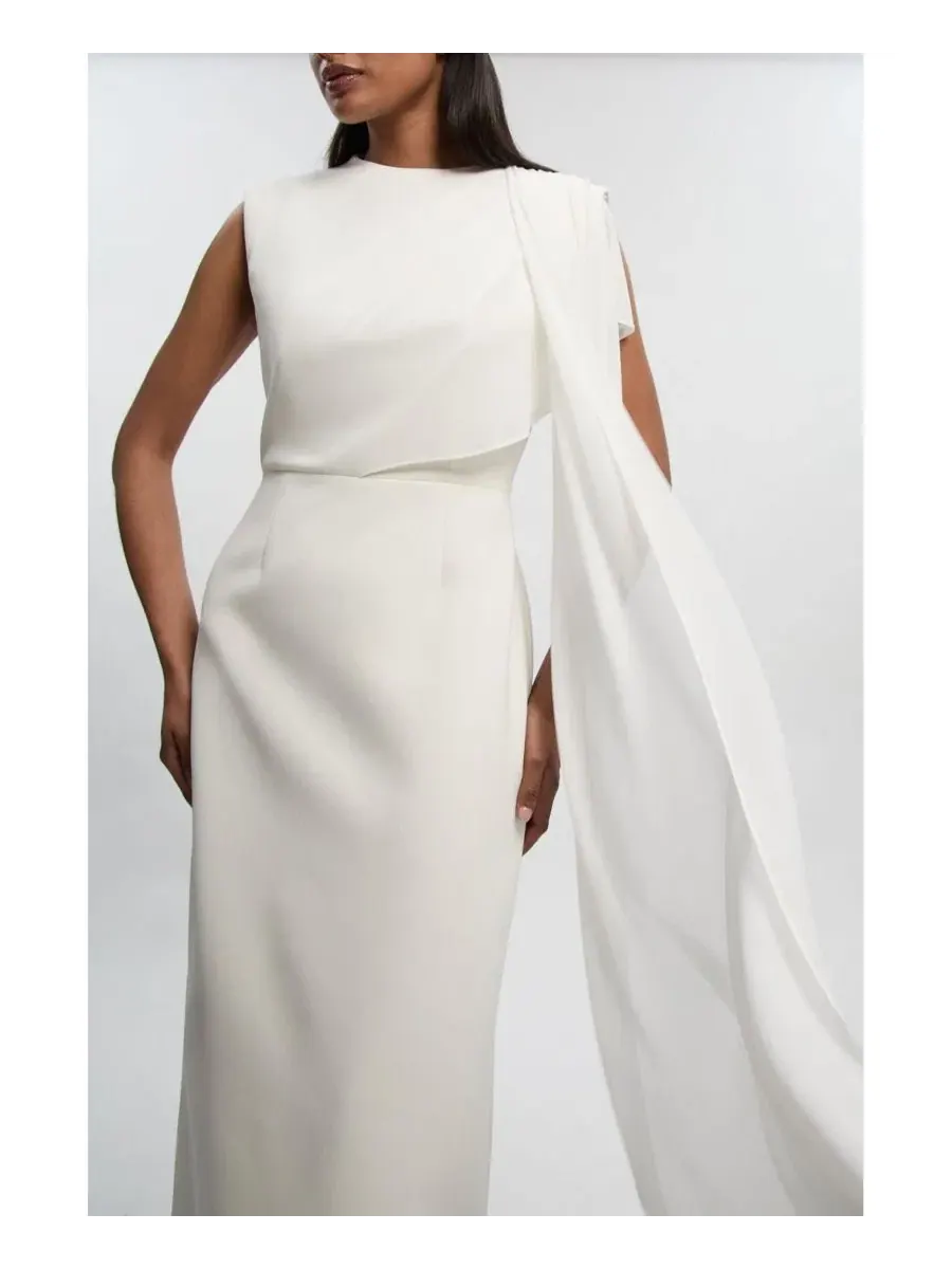 Платье-макси с драпировкой-накидкой Tailored Cape Drape Karen Millen — изображение 4 из 8, белый