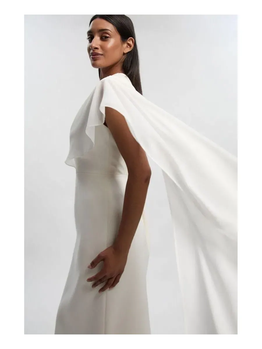 Платье-макси с драпировкой-накидкой Tailored Cape Drape Karen Millen — изображение 5 из 8, белый