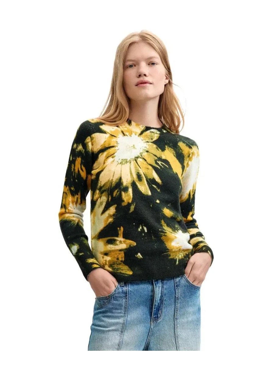 Свитер с флористическим принтом Desigual — изображение 1 из 5, черный