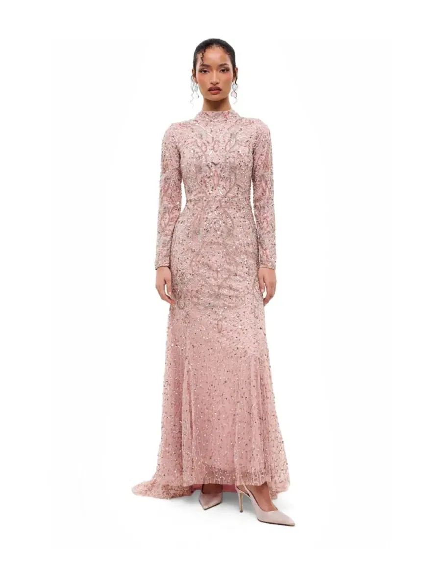 Платье-макси с пайетками и вышивкой, модель Trail Gown Maryisa — изображение 1 из 4, розовый