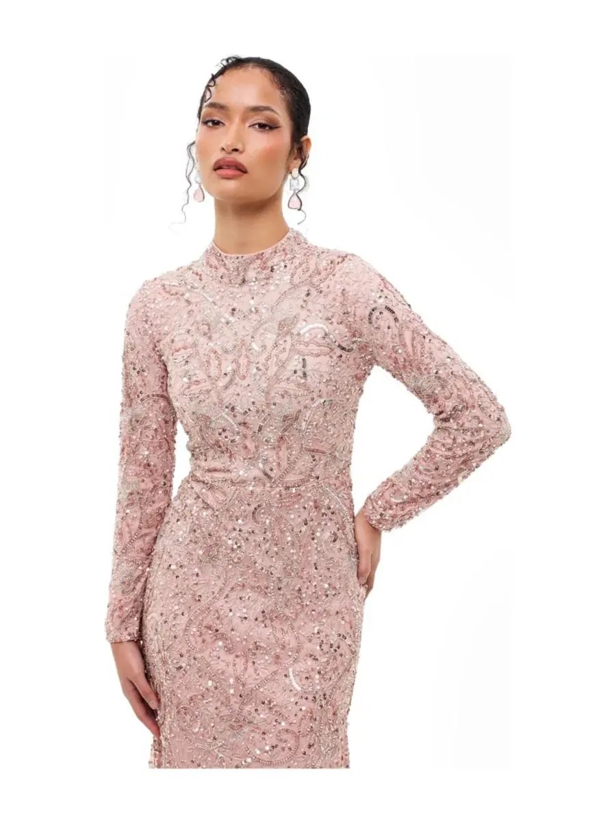 Платье-макси с пайетками и вышивкой, модель Trail Gown Maryisa — изображение 2 из 4, розовый