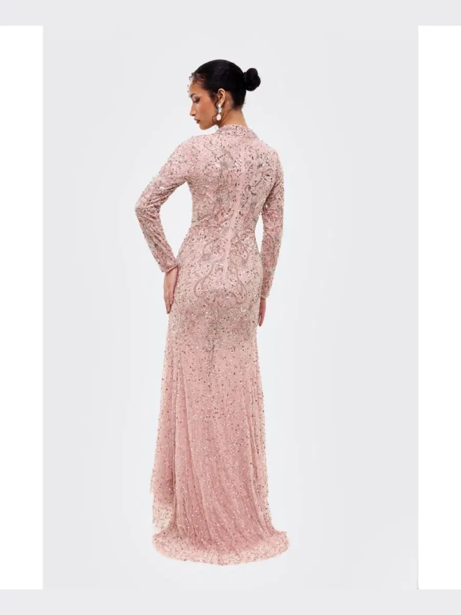 Платье-макси с пайетками и вышивкой, модель Trail Gown Maryisa — изображение 4 из 4, розовый