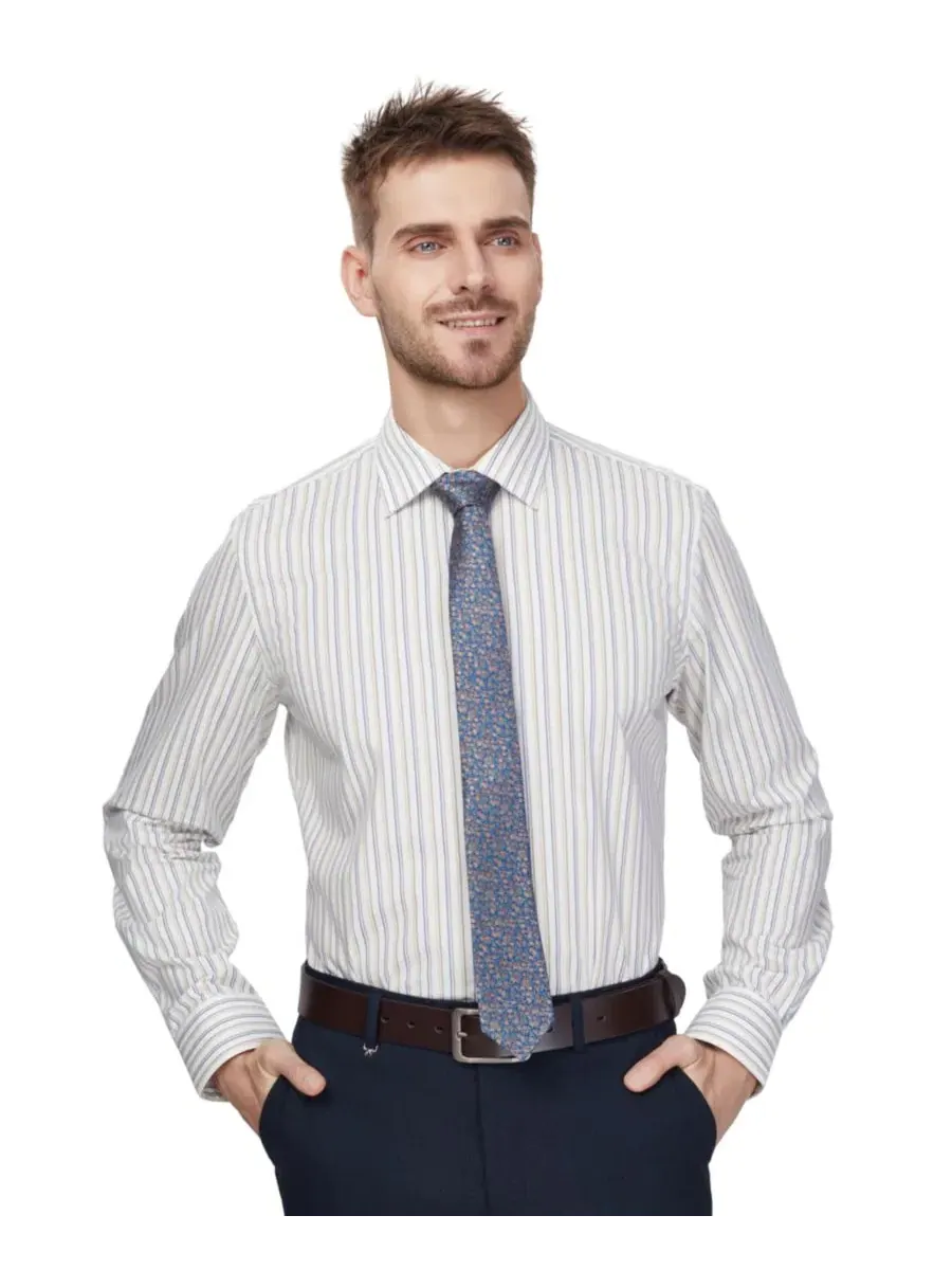 Мужская рубашка с принтом в полоску, slim fit, с отложным воротником и закругленными манжетами Bar — изображение 1 из 8