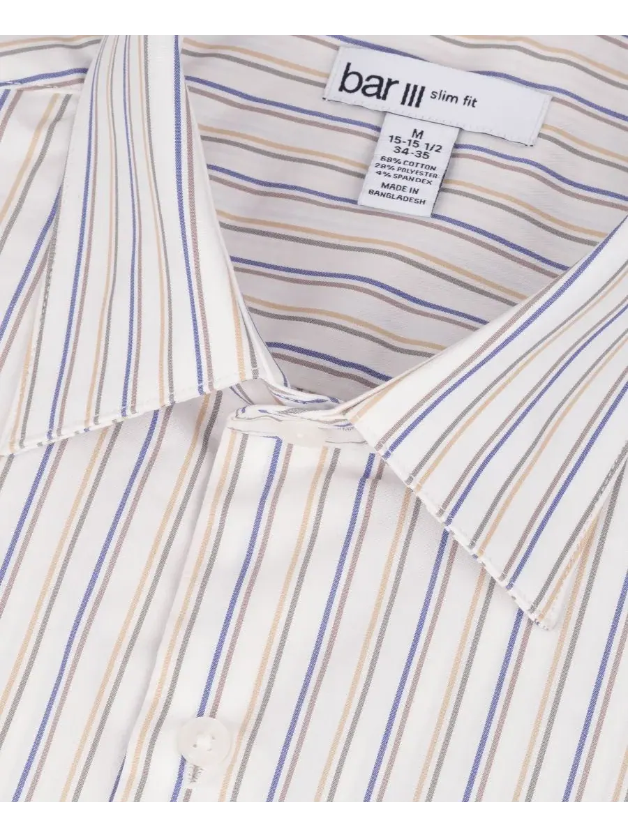 Мужская рубашка с принтом в полоску, slim fit, с отложным воротником и закругленными манжетами Bar — изображение 6 из 8