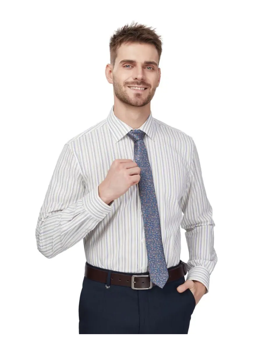 Мужская рубашка с принтом в полоску, slim fit, с отложным воротником и закругленными манжетами Bar — изображение 8 из 8