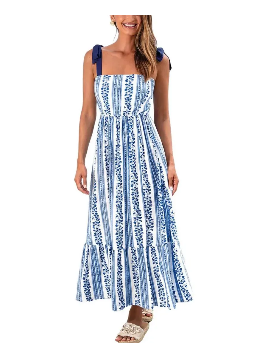 Макси-платье с квадратным вырезом Summer Rain Striped Cupshe — изображение 1 из 3, синий