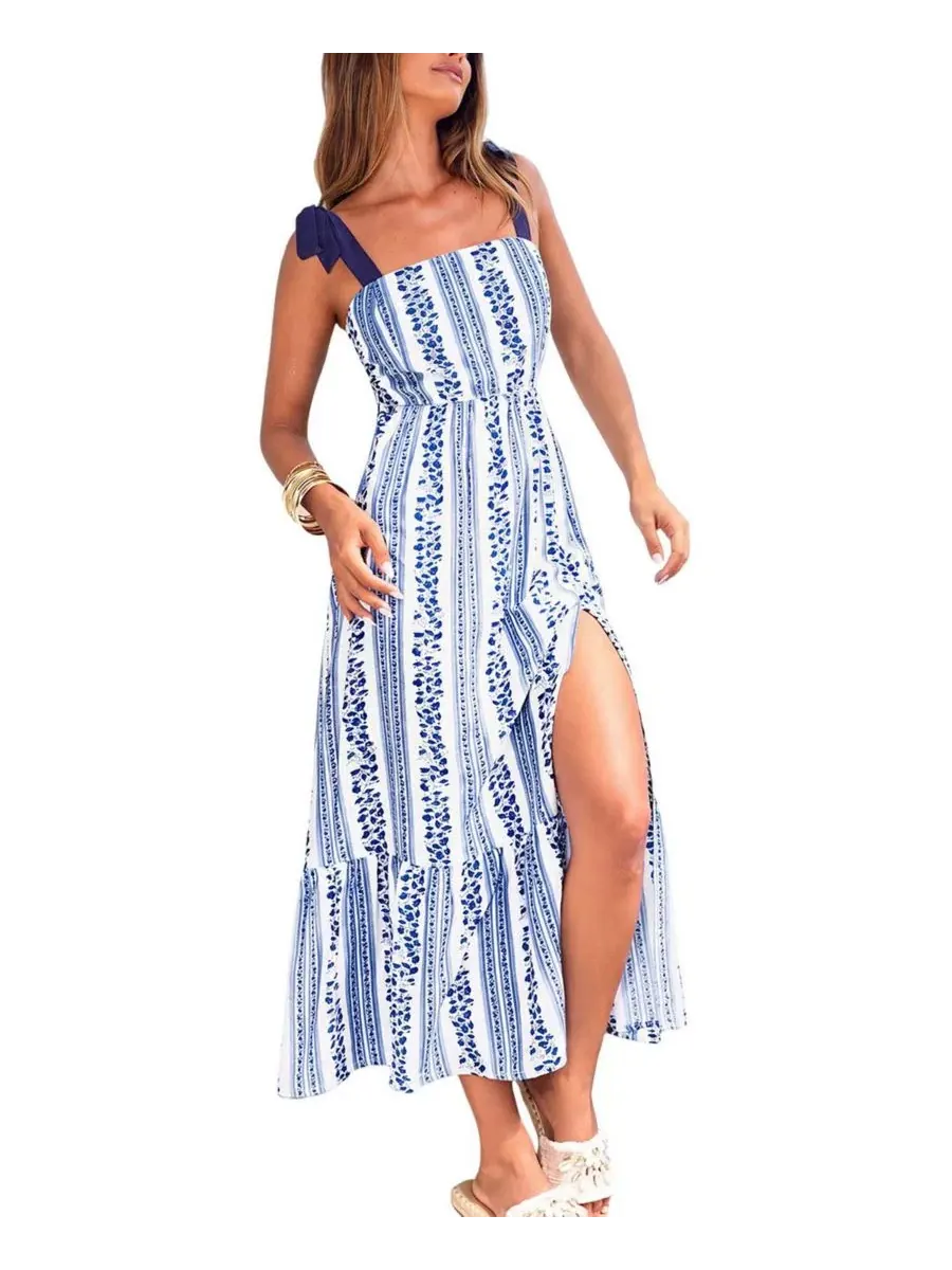 Макси-платье с квадратным вырезом Summer Rain Striped Cupshe — изображение 2 из 3, синий