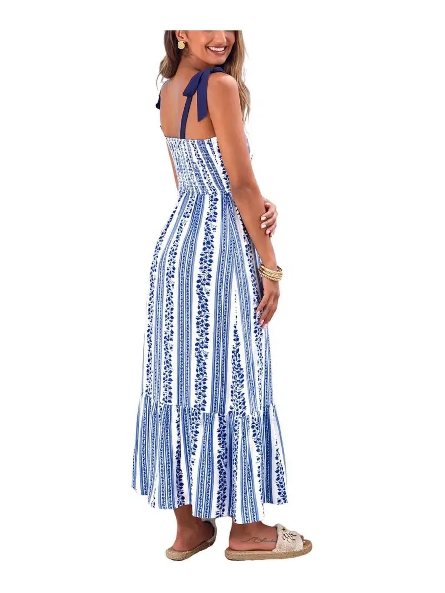 Макси-платье с квадратным вырезом Summer Rain Striped Cupshe — изображение 3 из 3, синий