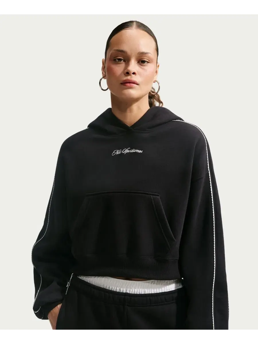 Худи оверсайз с отделкой фестонами Studio Fleece Nike — изображение 1 из 7, черный