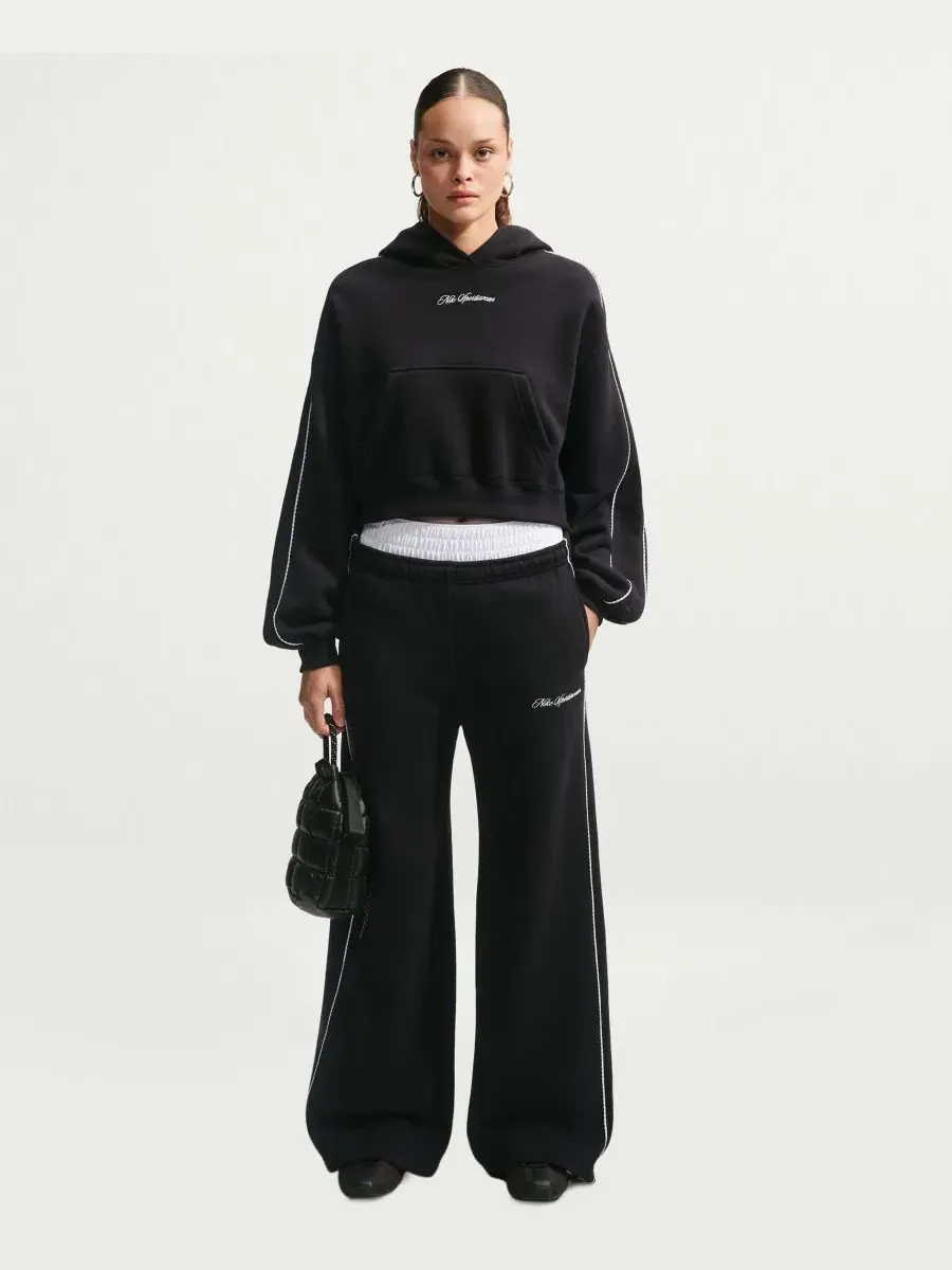 Худи оверсайз с отделкой фестонами Studio Fleece Nike — изображение 2 из 7, черный