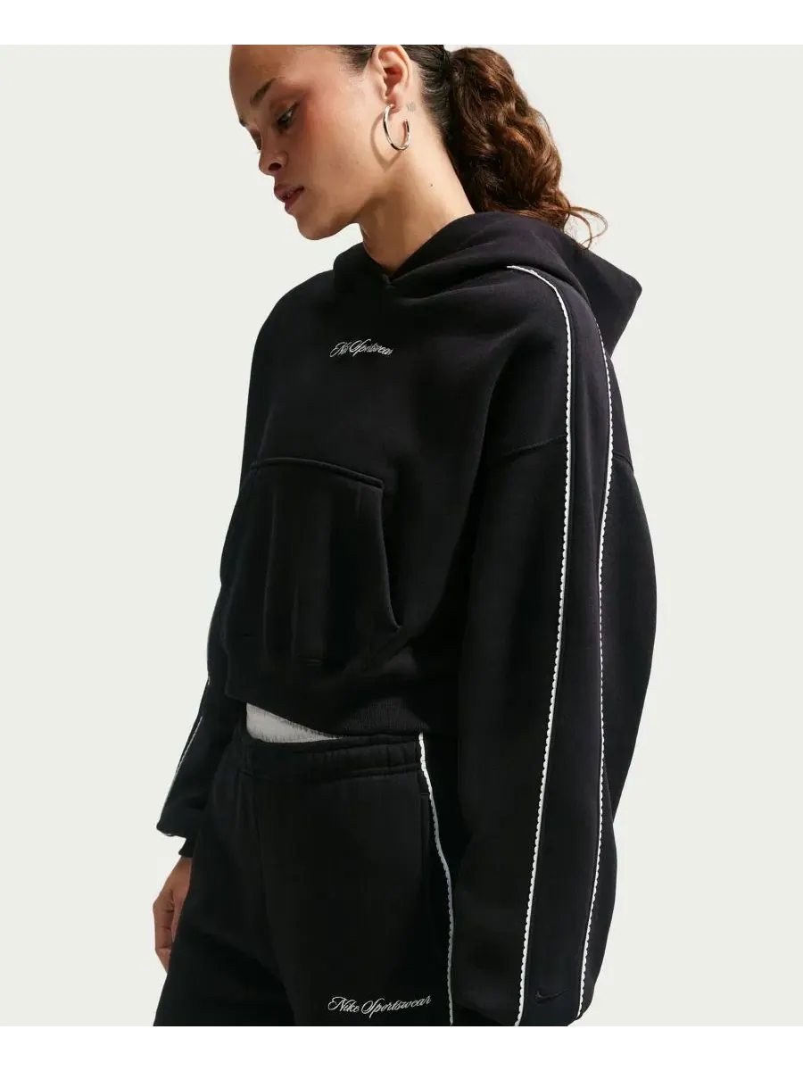 Худи оверсайз с отделкой фестонами Studio Fleece Nike — изображение 3 из 7, черный