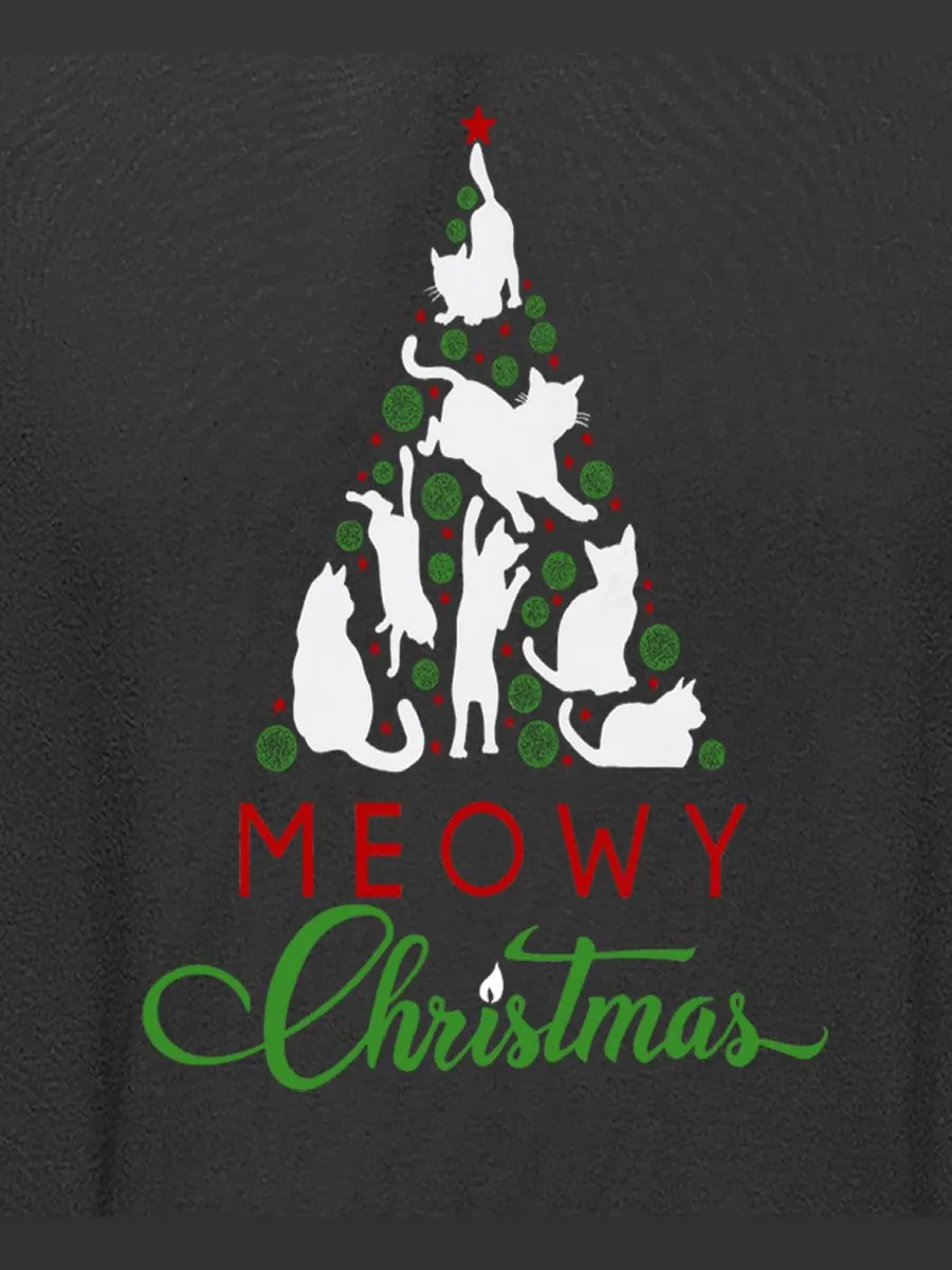 Мужская толстовка с капюшоном Meowy Christmas Tree с надписью "Рождественская елка" LA Pop Art — изображение 3 из 5, серый