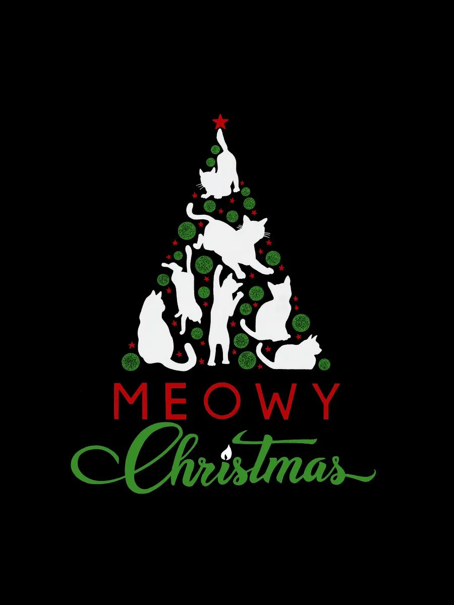 Мужская толстовка с капюшоном Meowy Christmas Tree с надписью "Рождественская елка" LA Pop Art — изображение 5 из 5, серый