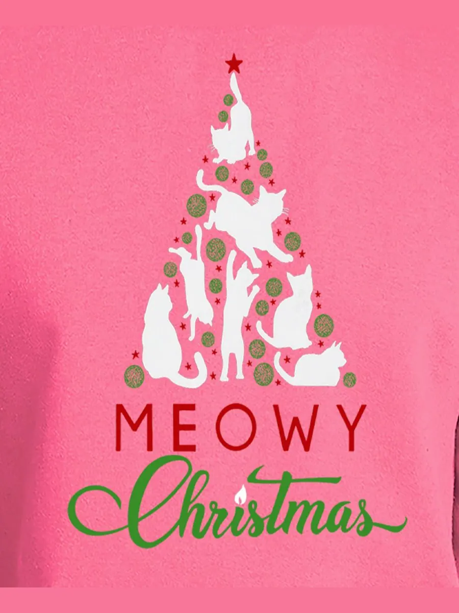 Мужская толстовка с капюшоном Meowy Christmas Tree с надписью "Рождественская елка" LA Pop Art — изображение 3 из 5, розовый