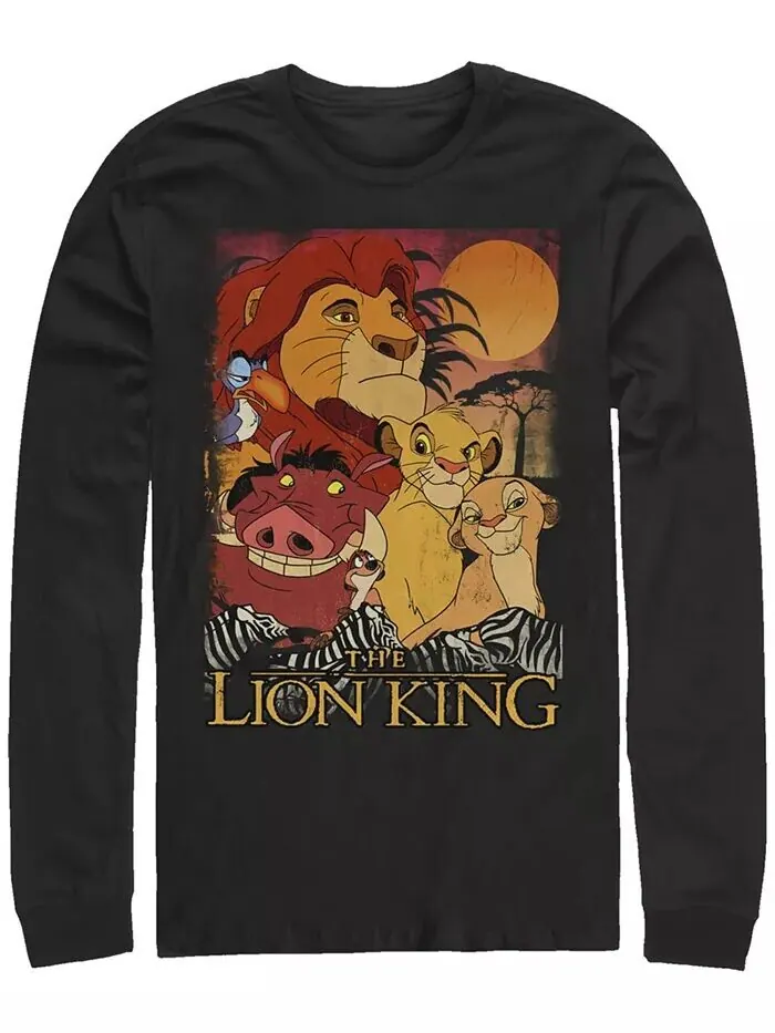 Футболка с длинным рукавом для мужчин Disney Lion King Happy Group Shot Sunset Fifth Sun — изображение 1 из 1, черный