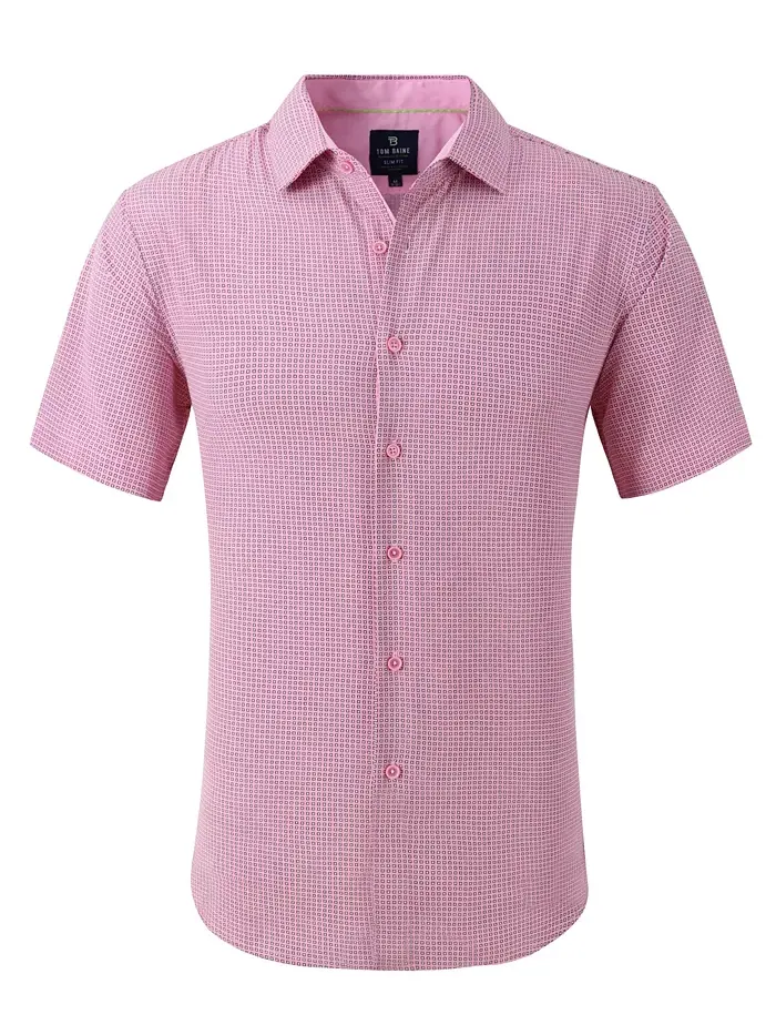 Мужская облегающая рубашка с коротким рукавом Performance Button Down Tom Baine — изображение 1 из 5, розовый