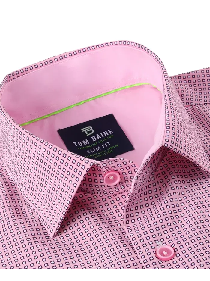 Мужская облегающая рубашка с коротким рукавом Performance Button Down Tom Baine — изображение 2 из 5, розовый