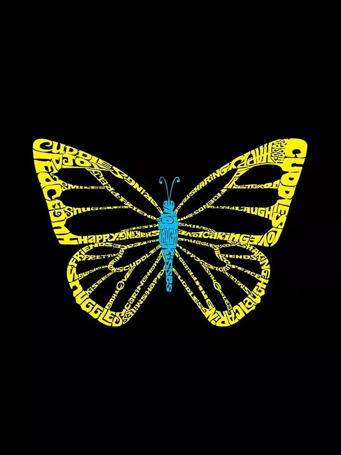 Женская футболка с V-образным вырезом и принтом «Butterfly Word Art» LA Pop Art — изображение 3 из 3, черный