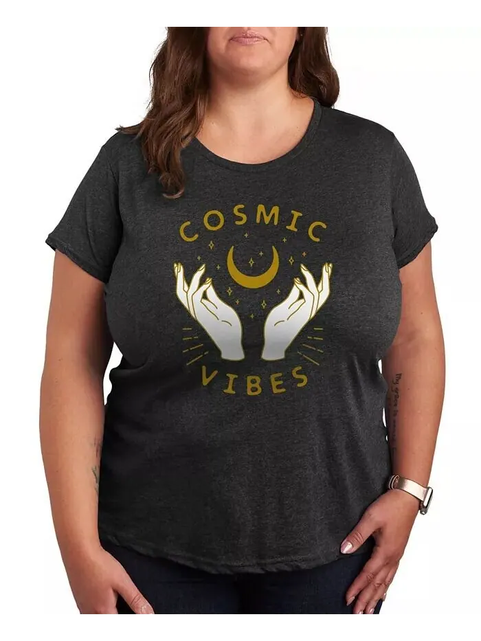 Трендовая футболка размера плюс с графическим принтом Cosmic Vibes Hybrid Apparel — изображение 1 из 3, серый