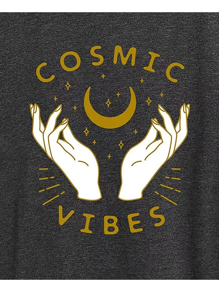 Трендовая футболка размера плюс с графическим принтом Cosmic Vibes Hybrid Apparel — изображение 3 из 3, серый
