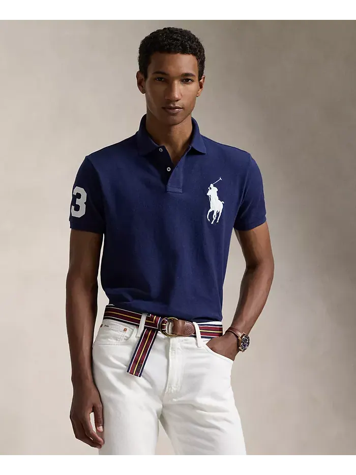 Мужская поло Big Pony Custom Slim Fit с сетчатой тканью Polo Ralph Lauren — изображение 1 из 8, темно-синий