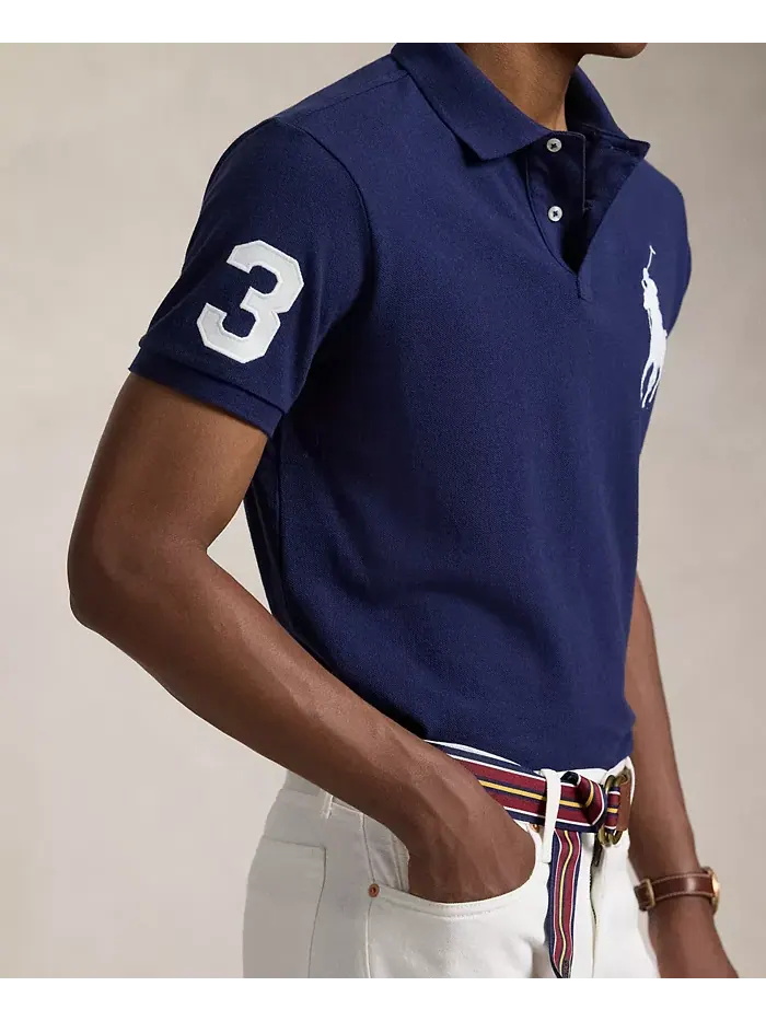 Мужская поло Big Pony Custom Slim Fit с сетчатой тканью Polo Ralph Lauren — изображение 3 из 8, темно-синий