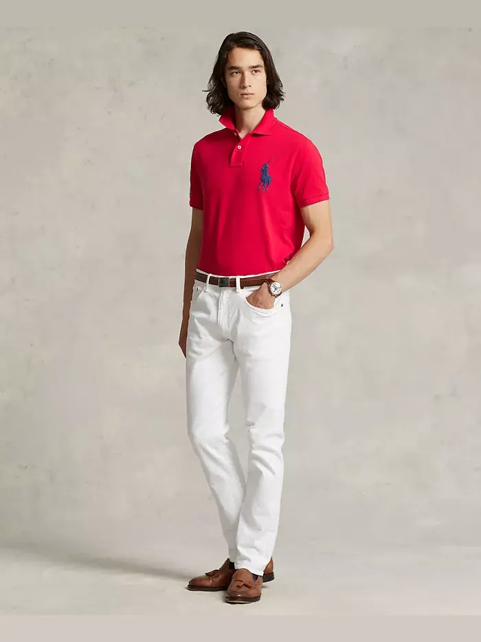 Мужская поло Big Pony Custom Slim Fit с сетчатой тканью Polo Ralph Lauren — изображение 4 из 8, красный