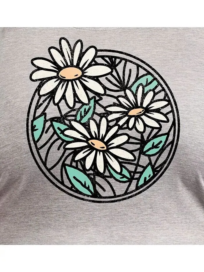 Майка больших размеров с рисунком Wildflower Circle Hybrid Apparel — изображение 3 из 3, серый