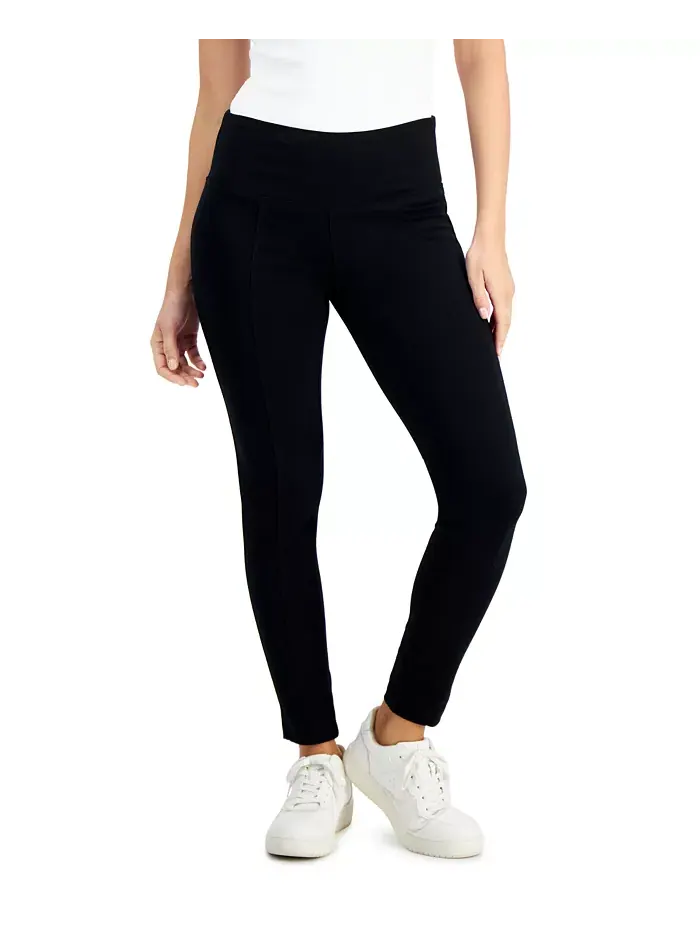 Узкие брюки средней посадки Petite Ponté-Knit, размеры Petite и Petite Short Style & Co — изображение 1 из 1, глубокий черный