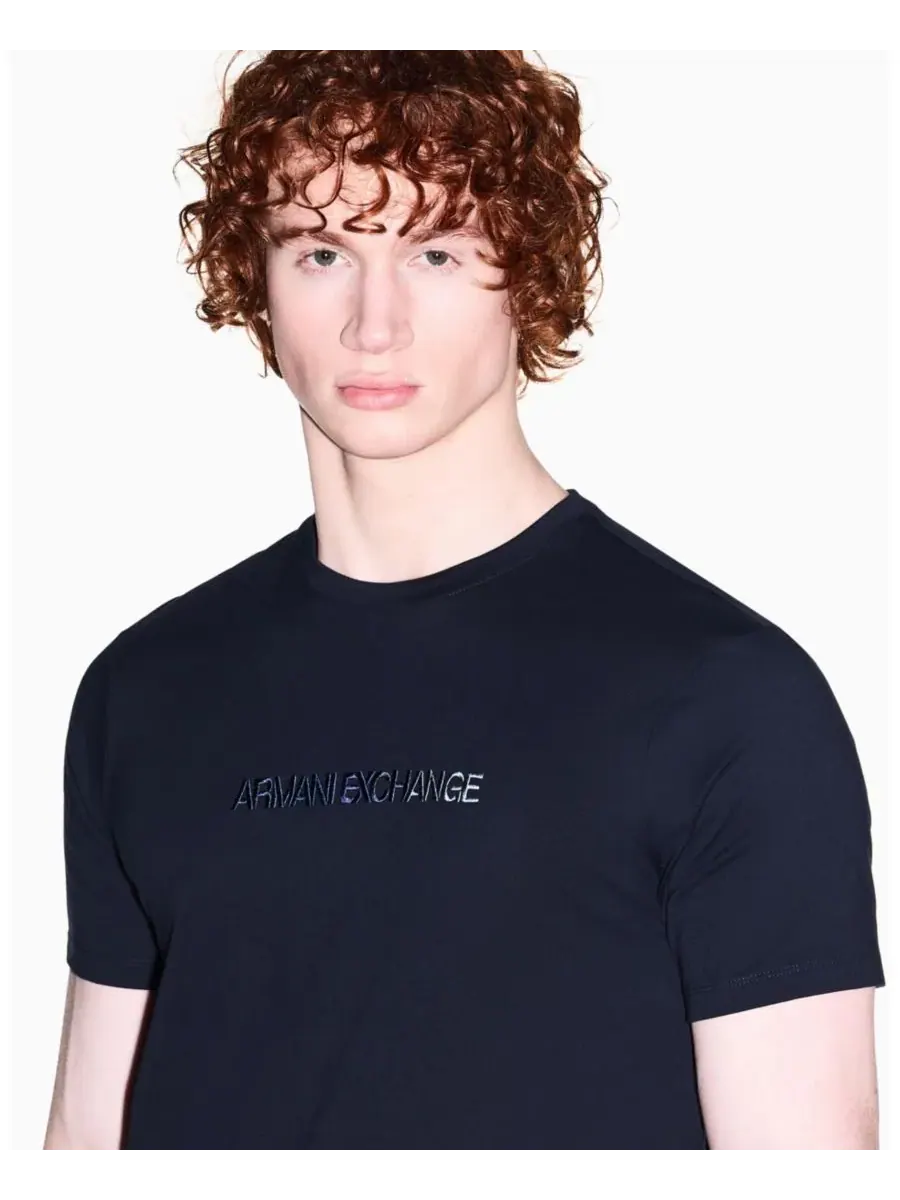 Мужская футболка с коротким рукавом и радужным логотипом A|X Armani Exchange — изображение 2 из 5, глубокий темно-синий