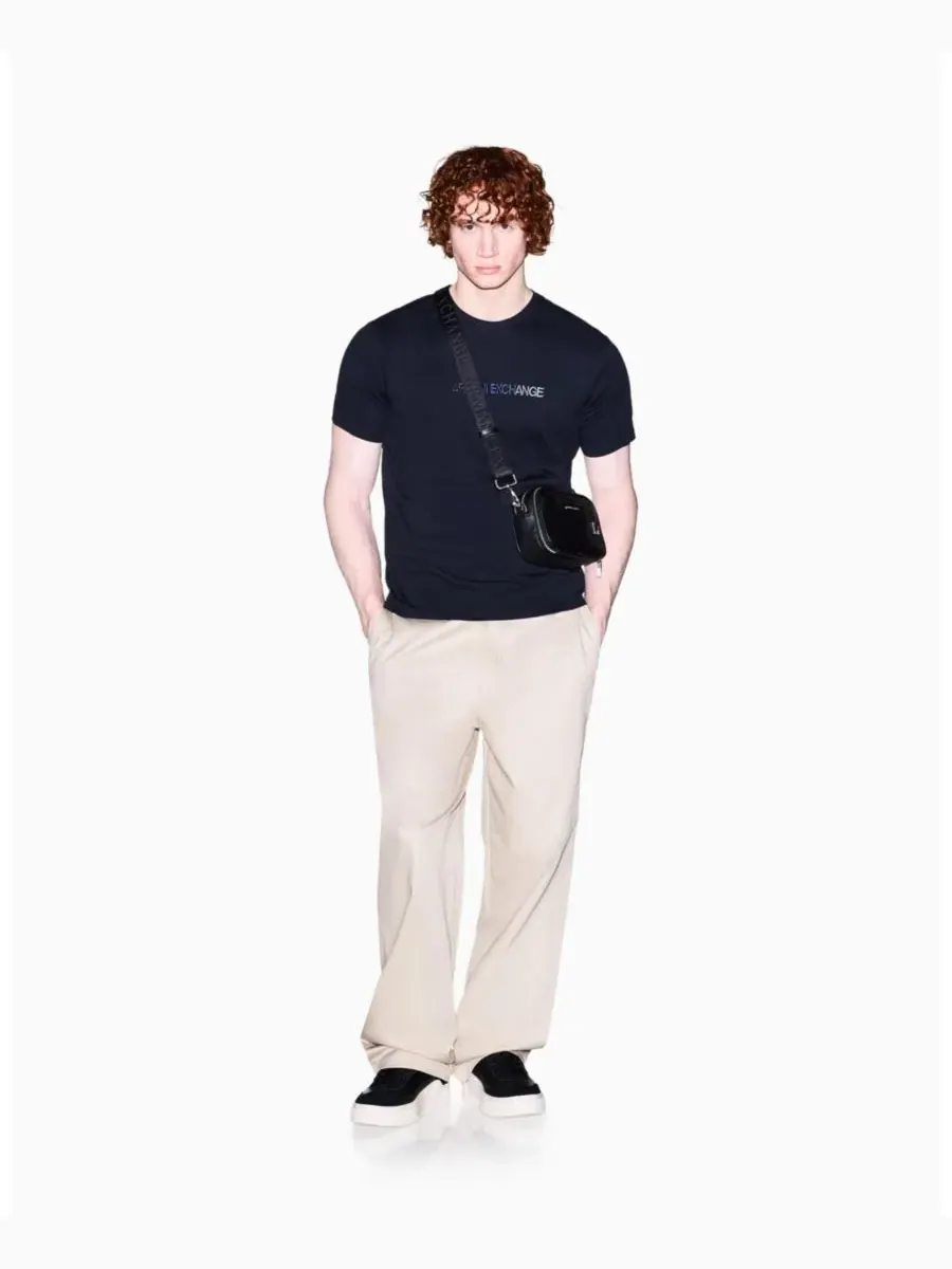 Мужская футболка с коротким рукавом и радужным логотипом A|X Armani Exchange — изображение 4 из 5, глубокий темно-синий