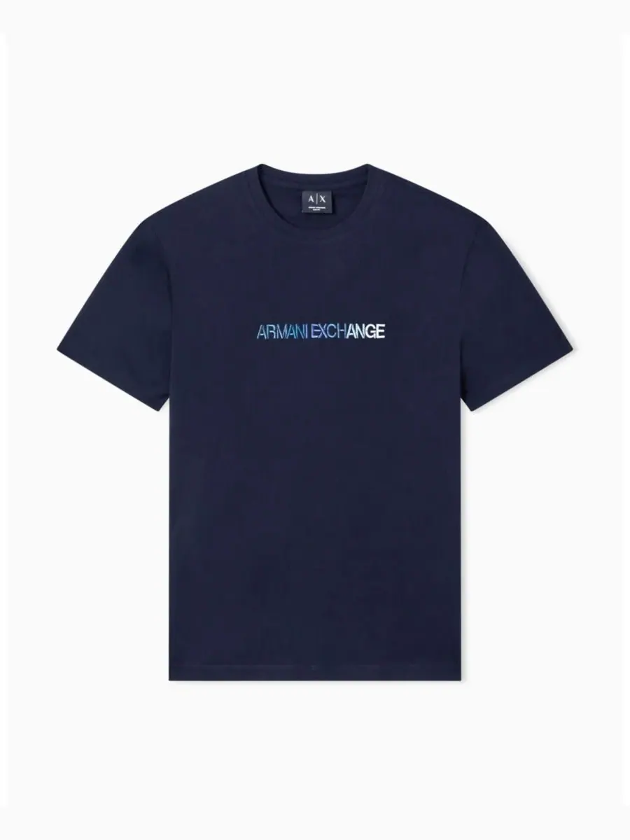 Мужская футболка с коротким рукавом и радужным логотипом A|X Armani Exchange — изображение 5 из 5, глубокий темно-синий