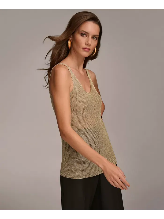 Женская металлизированная трикотажная майка Donna Karan Donna Karan New York — изображение 3 из 8, бледный золотистый