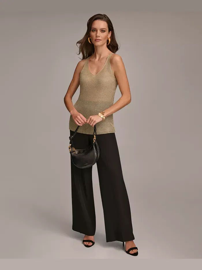Женская металлизированная трикотажная майка Donna Karan Donna Karan New York — изображение 7 из 8, бледный золотистый