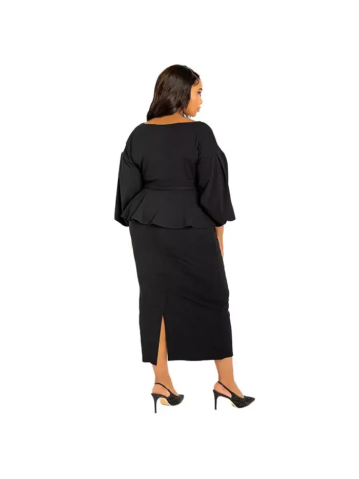 Женское платье миди с открытыми плечами и баской Plus Size Buxom Couture — изображение 3 из 4, черный