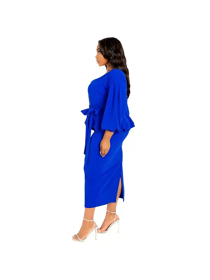 Женское платье миди с открытыми плечами и баской Plus Size Buxom Couture — изображение 3 из 4, синий