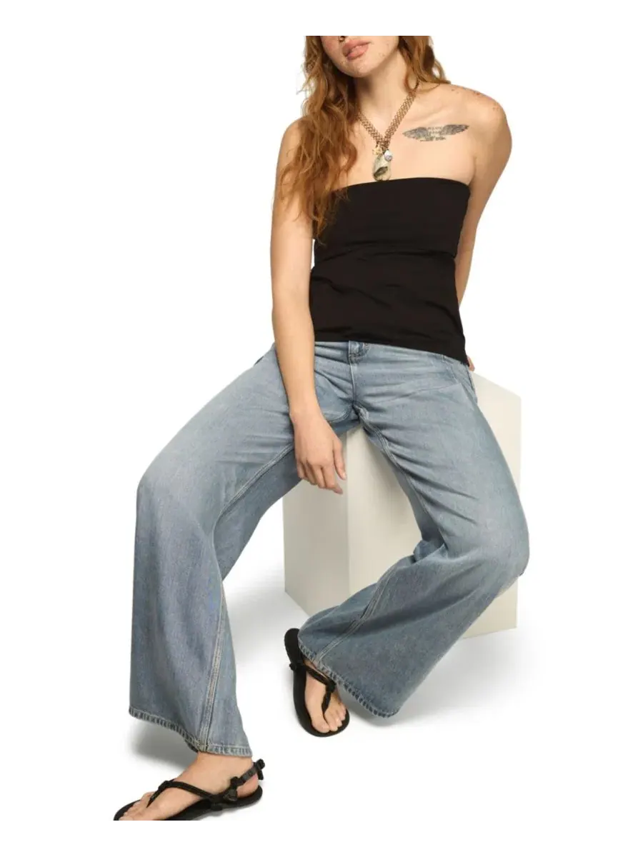 Женский трикотажный топ без бретелей с отворотом Lucky Brand — изображение 2 из 5, черный