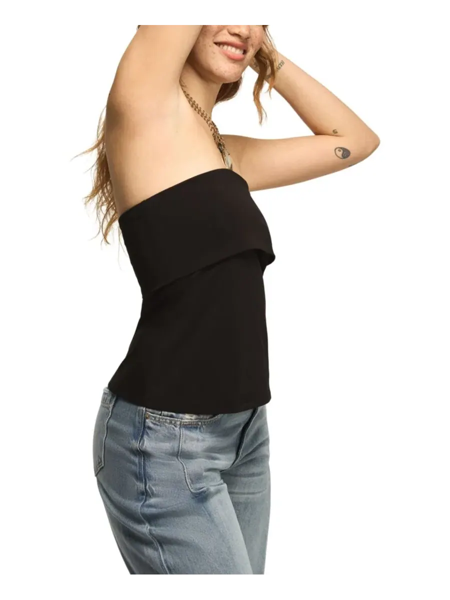 Женский трикотажный топ без бретелей с отворотом Lucky Brand — изображение 3 из 5, черный