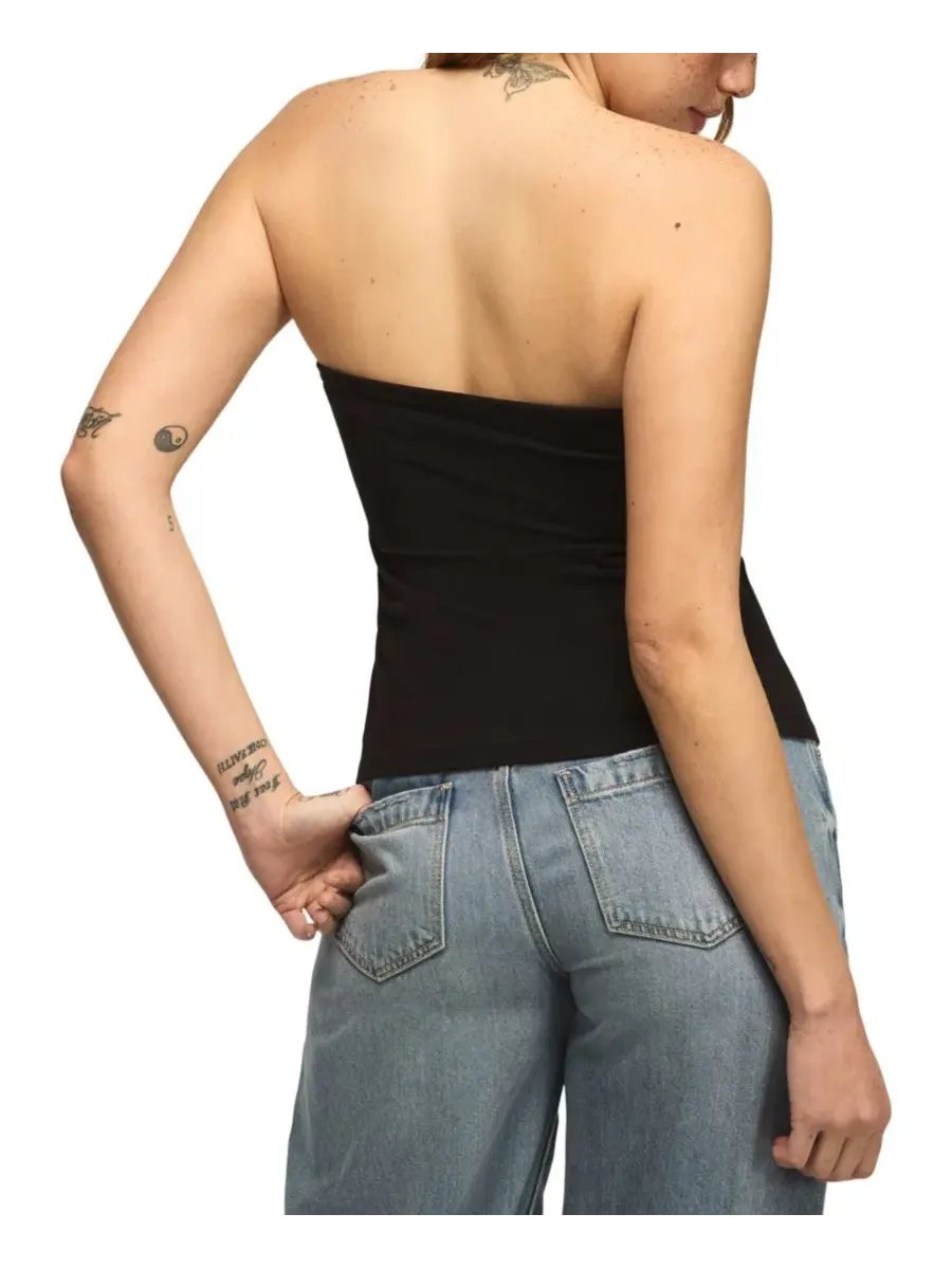 Женский трикотажный топ без бретелей с отворотом Lucky Brand — изображение 5 из 5, черный