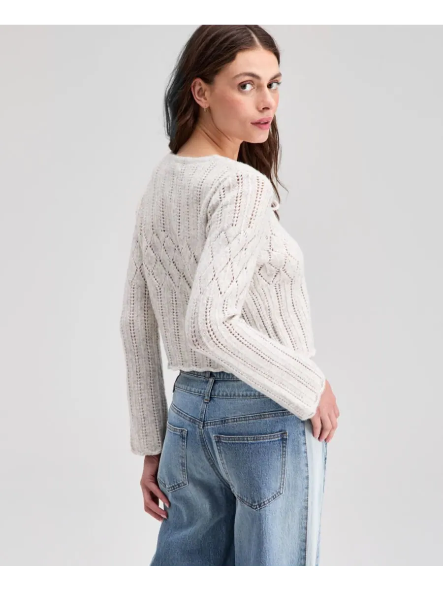 Женский кардиган с ажурной отделкой и завязками спереди, размеры PXXS-XXL And Now This — изображение 2 из 2, песочный