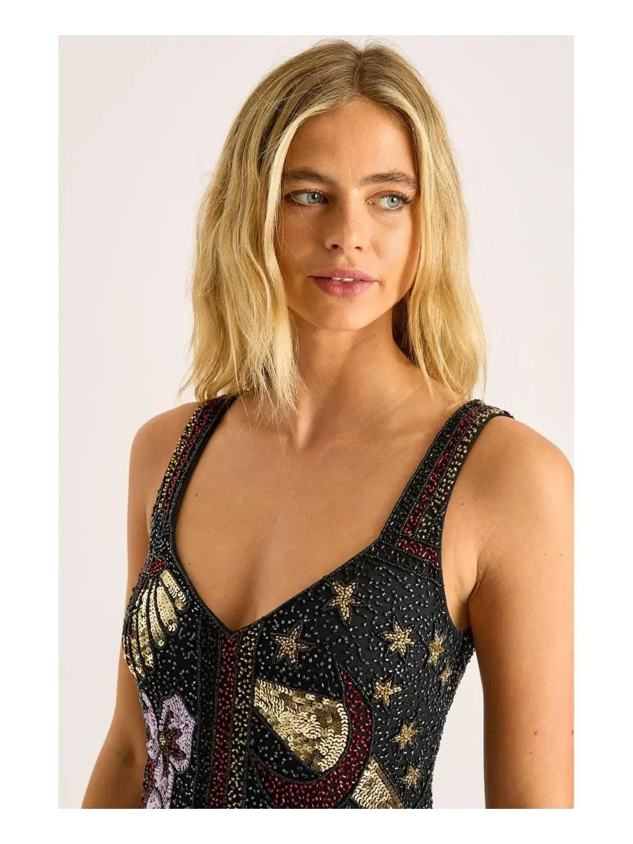 Nasty Gal Женское мини-платье «Небесный» с бисером — изображение 4 из 8, черный