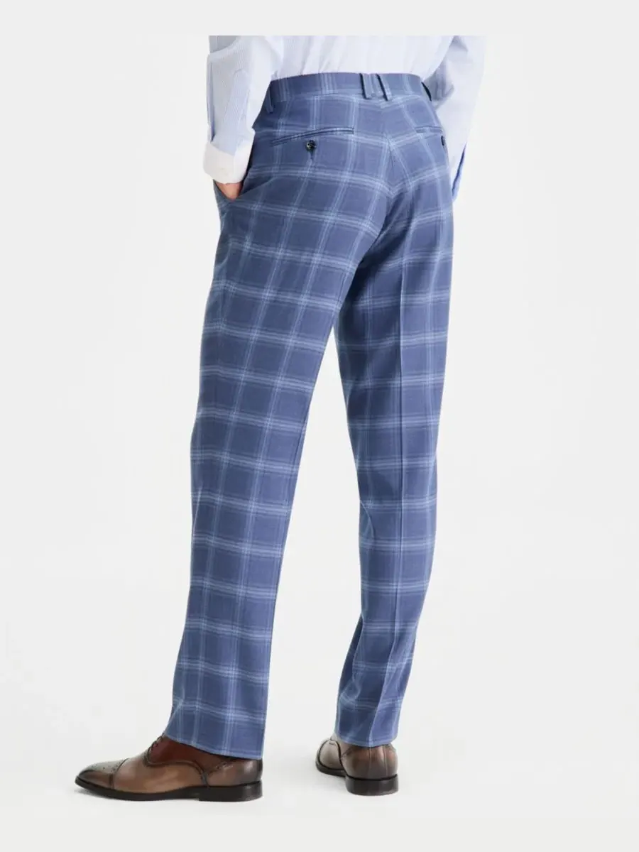 Tayion Collection Мужской классический костюм в синюю клетку, состоящий из двух частей: брюк и брюк — изображение 2 из 7
