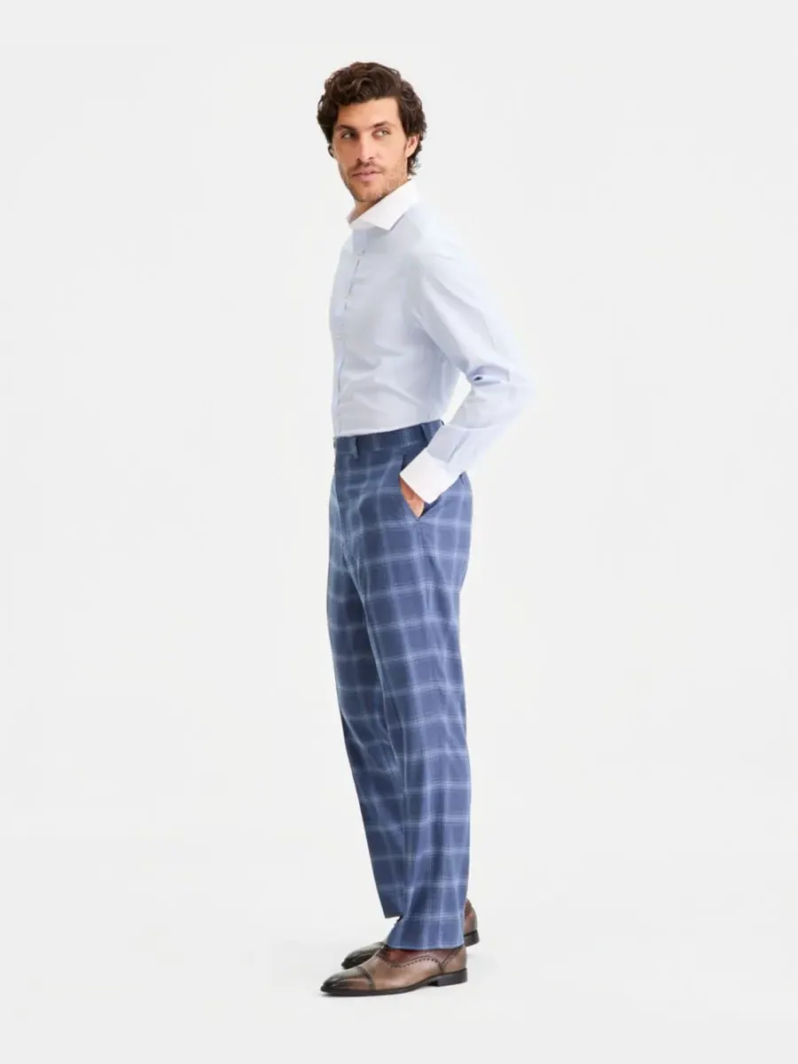 Tayion Collection Мужской классический костюм в синюю клетку, состоящий из двух частей: брюк и брюк — изображение 7 из 7