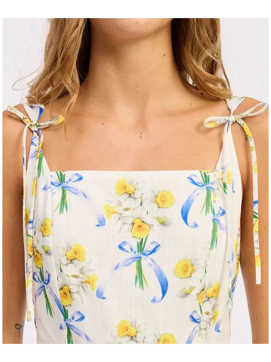 Платье без рукавов с поясом Audery Belted Tie-Shoulder En Saison — изображение 2 из 3, белый